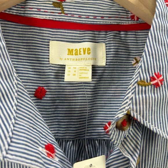 Maeve Anthropologie Embroidered Floral Button Down Shirt Size 6 NWT blue stripe - Picture 13 of 15